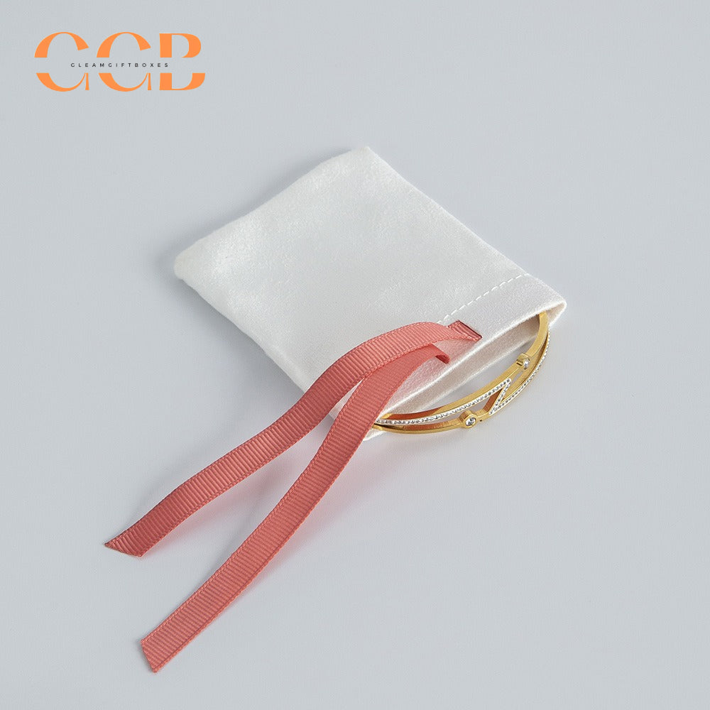 20pcs white jewelry pouch with pink bow, luxury drawstring gift bags for rings earrings necklaces, elegant jewelry packaging set