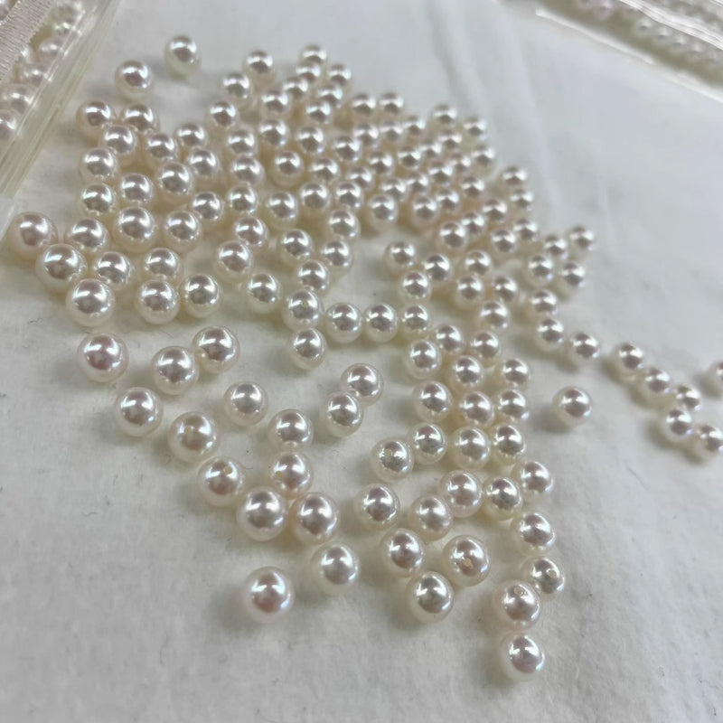 5A 4-10mm White Akoya Pearl, Natural Round Loose Pearl with Strong Luster and Minimal Blemish, Undrilled Half Drilled 1mm or Fully Drilled 0.7mm