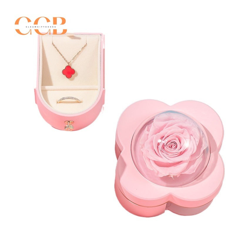 Preserved Four-Leaf Clover Flower Ring or Pendant Jewelry Box