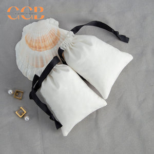 20pcs white jewelry pouch with black string, drawstring bag for rings earrings bracelets, multi size jewelry packaging gift bags