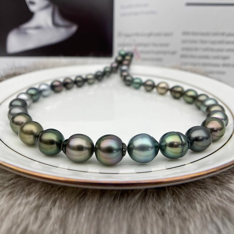 3A 8-11mm Tahitian Baroque Pearl Strand 40cm, Natural Black Saltwater Pearls with Peacock Overtones, Good Luster for Jewelry Making