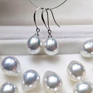 5A 8-13mm Australian White South Sea Pearl Earrings, Drop Shape High Luster Pearls with 18K White Gold Hooks, Luxury Pearl Wholesale