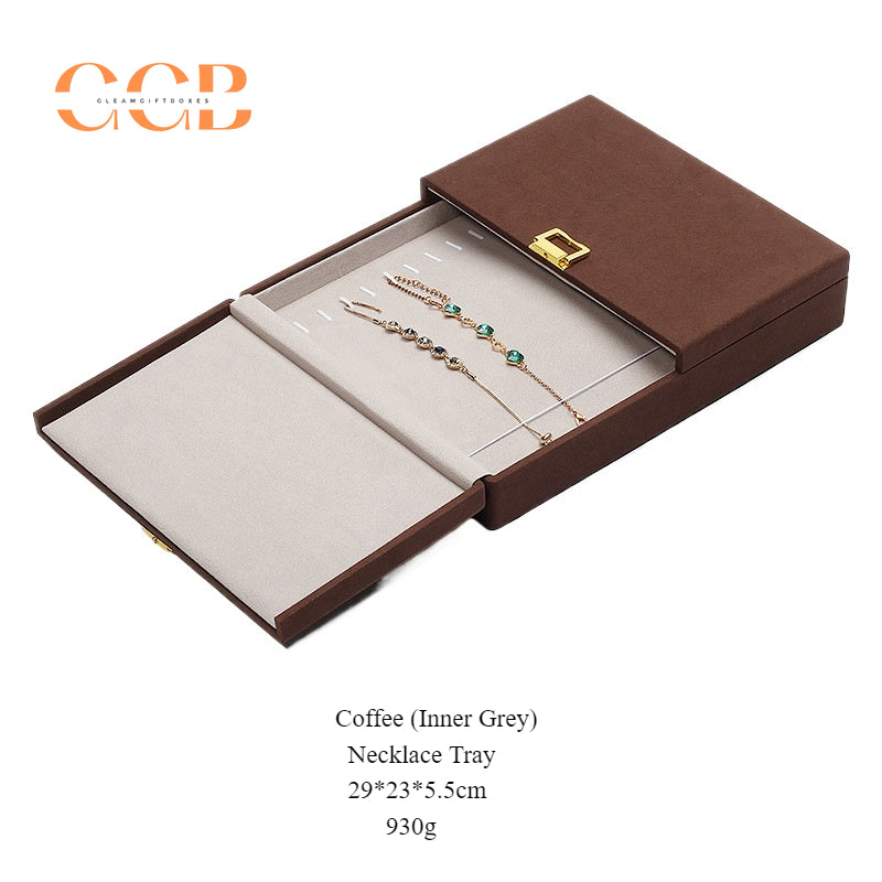 Double Folding Jewelry Display Tray Organizer, Velvet Storage Box