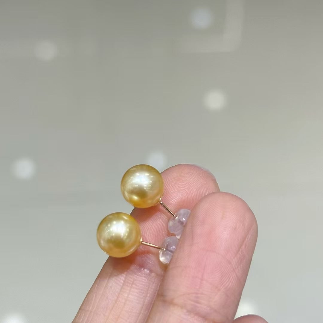 5A 8–15mm Golden South Sea Pearl Stud Earrings in 18K Gold Setting