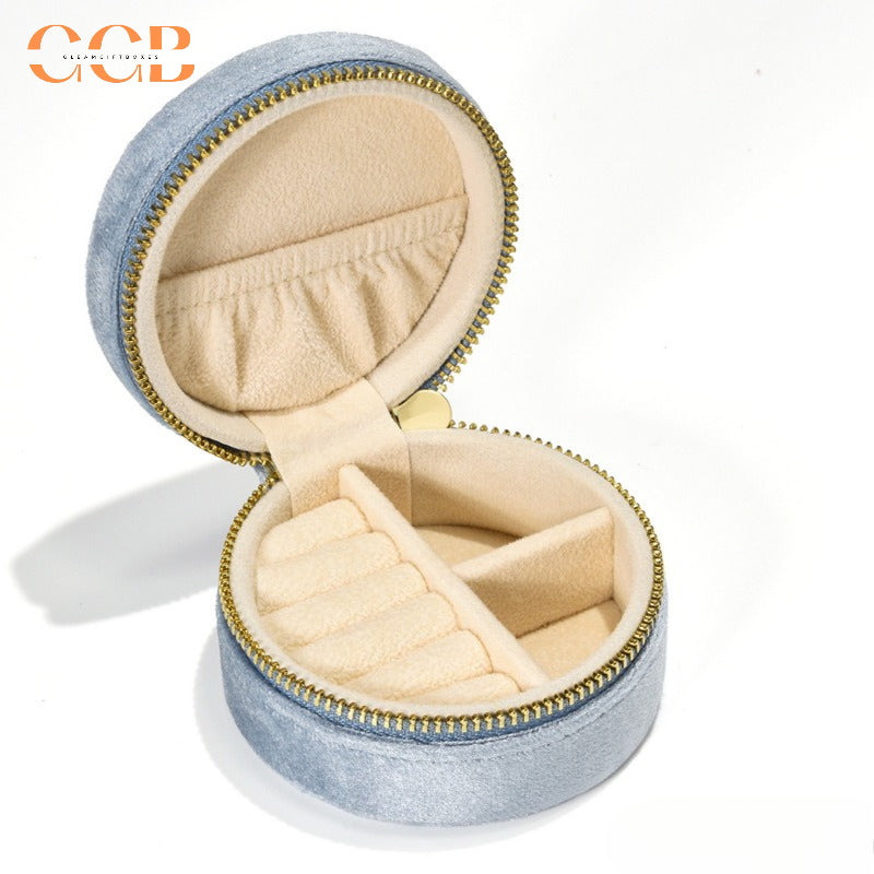Round Velvet Travel Jewelry Case, Mini Zipper Organizer for Rings, Earrings & Necklaces, Bridesmaid Gift, Travel Accessory