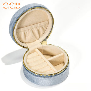 Round Velvet Travel Jewelry Case, Mini Zipper Organizer for Rings, Earrings & Necklaces, Bridesmaid Gift, Travel Accessory