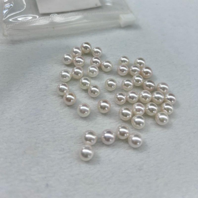 4A 4-11mm White Akoya Pearl, Natural Saltwater Round Loose Pearl with Strong Luster Slight Blemish, Undrilled Half Drilled 1mm or Fully Drilled 0.7mm