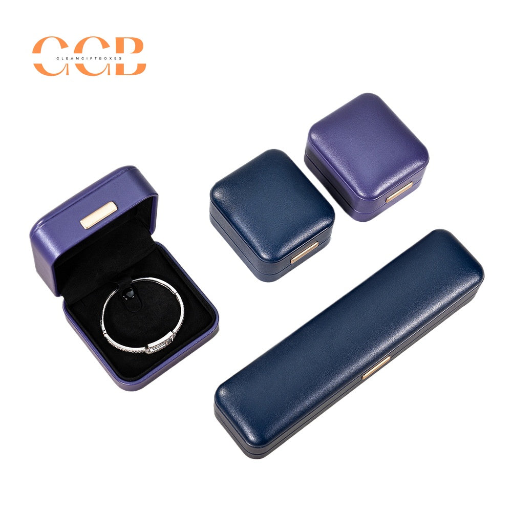 Black Luxury PU Jewelry Box for Ring Necklace Wedding Bands Proposal Engagement Diamond Stud Earrings Gift Packaging Case