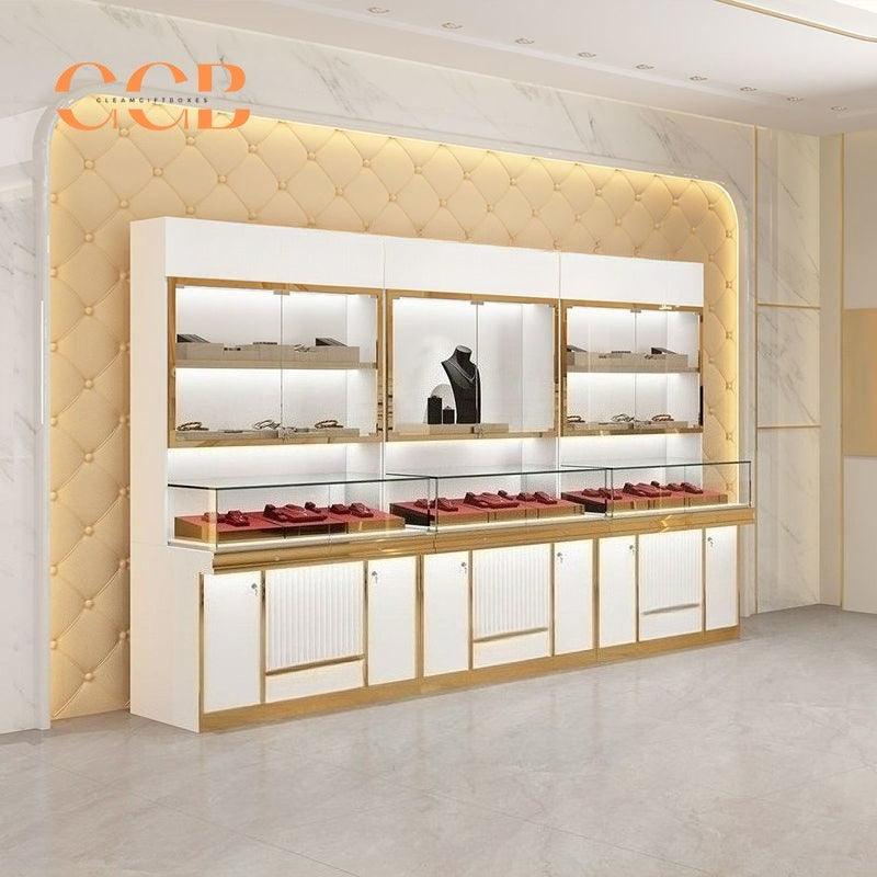 Upright Luxury Glass Jewelry Display Cabinet, Floor Standing Storage with Drawers, Showcase for Jewelry Stores