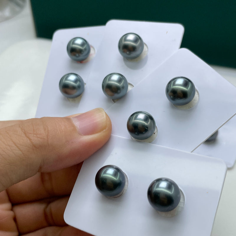 3A 8-14mm Tahitian Pearl, Natural Round Loose Pearl with Strong Luster Slight Blemish, Undrilled Half Drilled 1mm or Fully Drilled 0.7mm