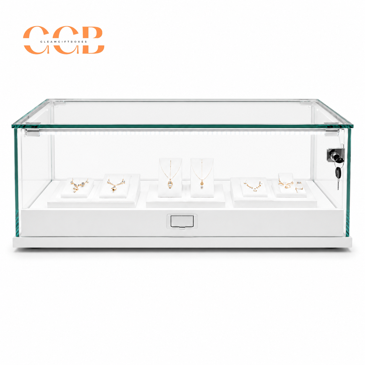 Glass Jewellery Display Cabinet with LED Light Option, Collectibles Display Case, Curio Display Cabinet, Lockable Showcase, Retail Display