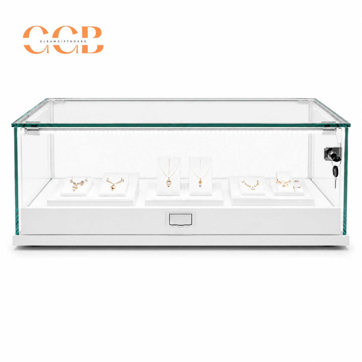 Glass Jewellery Display Cabinet with LED Light Option, Collectibles Display Case, Curio Display Cabinet, Lockable Showcase, Retail Display