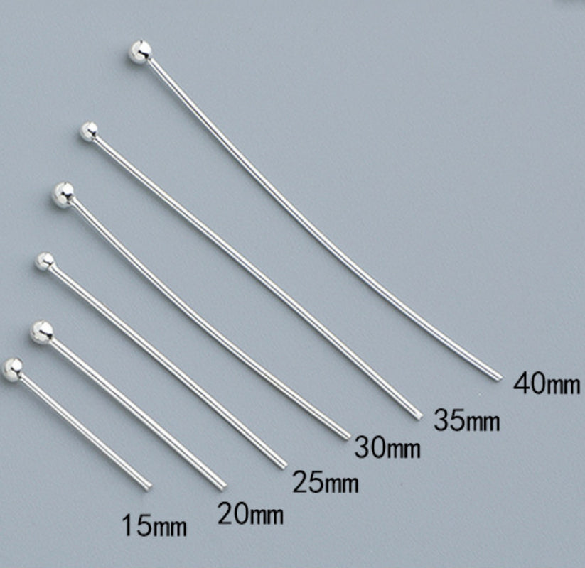 20pcs 15-40mm S925 Sterling Silver Round Head, 9-Shaped, T-Pin Needles