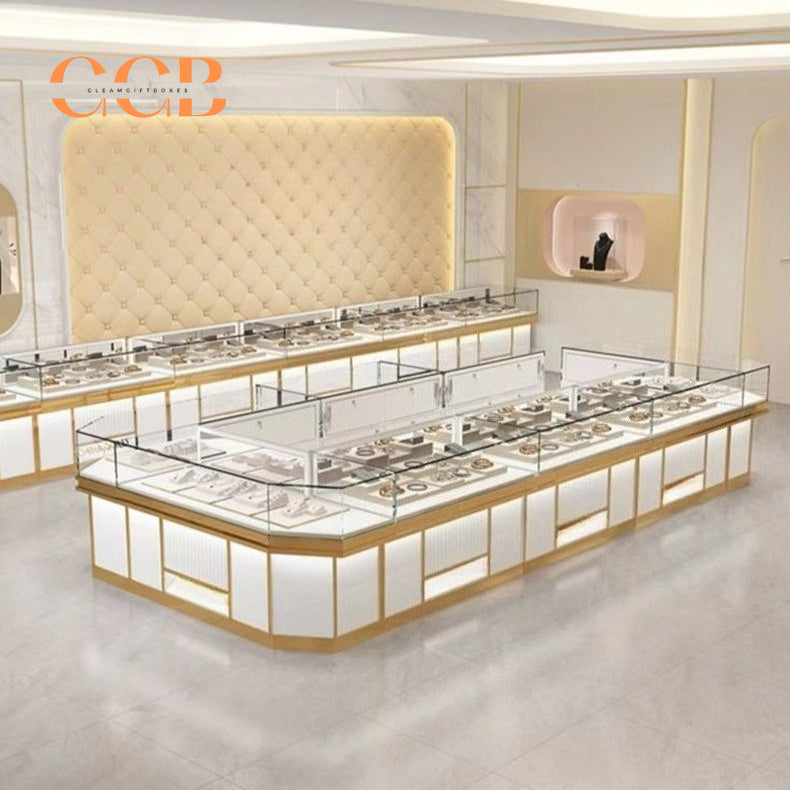 Luxury Glass Jewelry Display Cabinet, Floor Standing Storage with Drawers, Showcase for Jewelry Stores