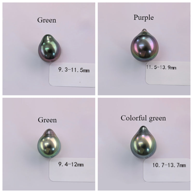 3A 9–12mm Peacock Green Tahitian Pearl Drop Oval Bead, Natural Sea Pearl with Ridges, Loose Undrilled for Pendant Ring Earring Custom