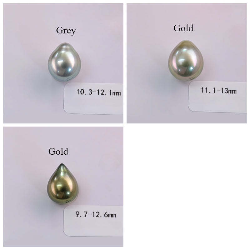 3A 9–12mm Peacock Green Tahitian Pearl Drop Oval Bead, Natural Sea Pearl with Ridges, Loose Undrilled for Pendant Ring Earring Custom