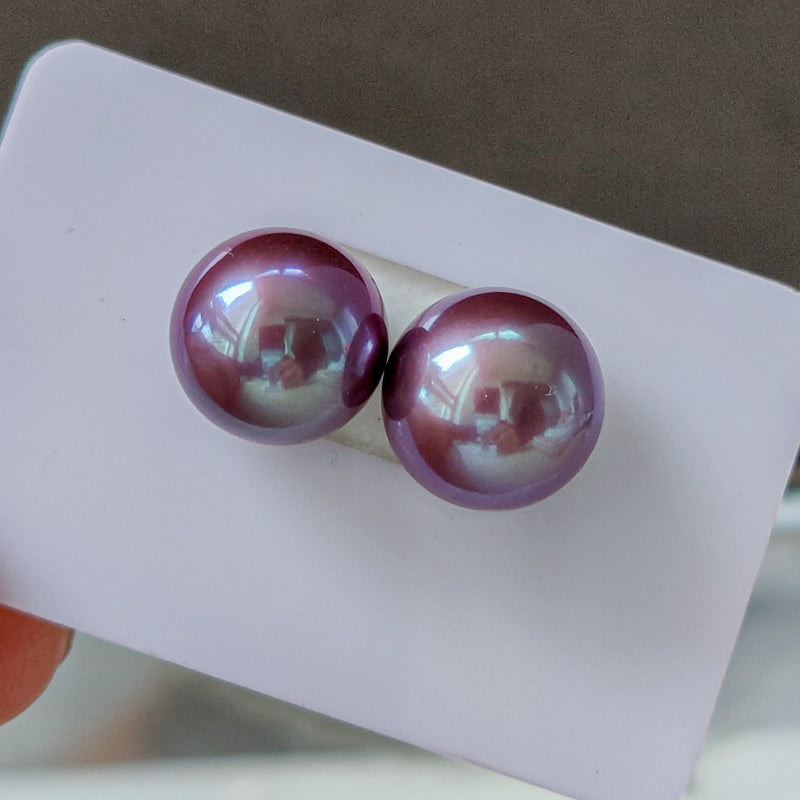 5A One Pair Natural Edison Freshwater Pearls Blueberry Purple Metallic Rare Color Loose Pearls for Custom 18K Earrings or Pendant