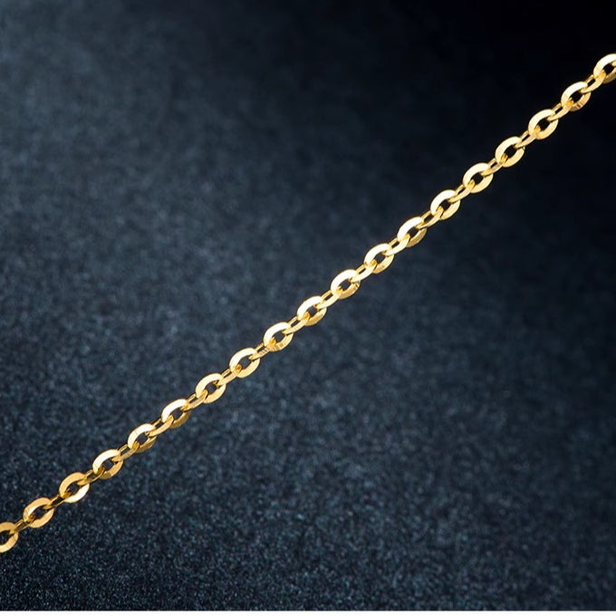 18K Gold O Chain Necklace AU750, Adjustable 40-50cm Flash O Link Collarbone Chain for Pendant
