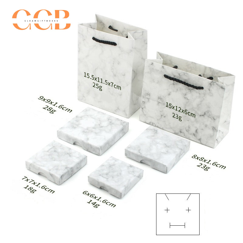 10pcs 1.6cm thin jewelry box set, kraft brown white marble black, luxury packaging for rings earrings bracelets, flat gift boxes