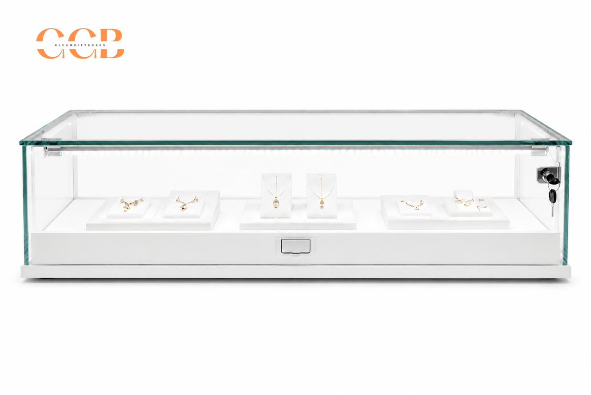 Glass Jewellery Display Cabinet with LED Light Option, Collectibles Display Case, Curio Display Cabinet, Lockable Showcase, Retail Display