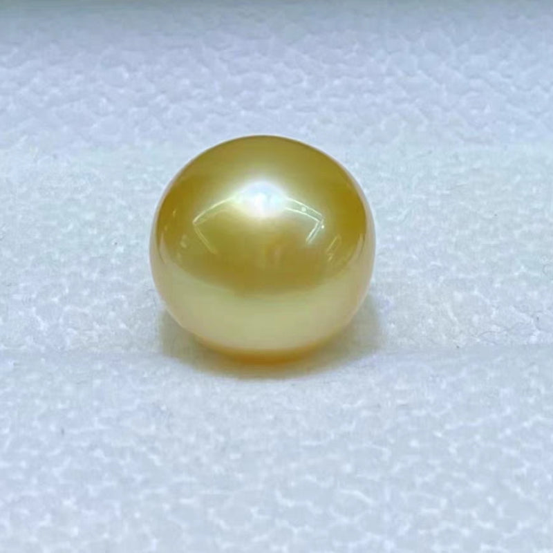 4A 10–14mm Medium Golden South Sea Pearl, Natural Round Saltwater Loose Pearl, Strong Luster Slightly Blemished Bead for Jewelry DIY