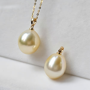 18K Gold 5A 11-14mm Rose Gold South Sea Pearl Pendant Necklace, Drop Shape High Luster Natural Sea Pearl, Luxury Jewelry, Pearl Wholesale