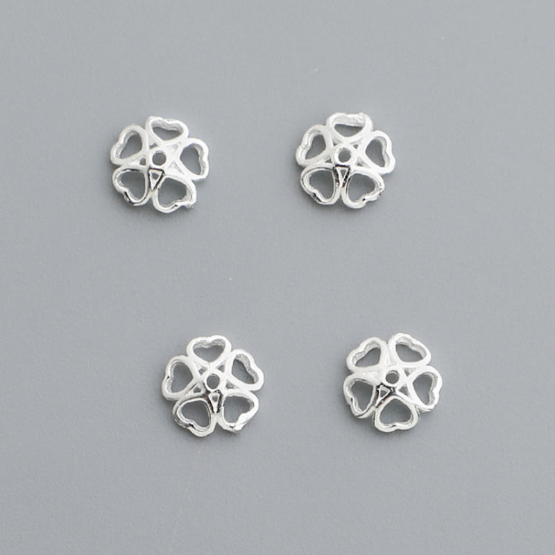 10pcs S925 Sterling Silver Heart Flower Bead Cap