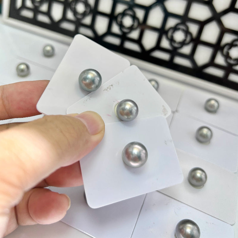 5A 8-13mm Platinum Grey Tahitian Pearl, Natural Saltwater Loose Pearl with Strong Luster, Undrilled Half Drilled 1mm or Fully Drilled 0.7mm