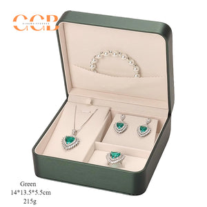 PU leather jewelry set box for necklace ring earrings bracelet display packaging gift box for wedding bridal custom logo bulk order