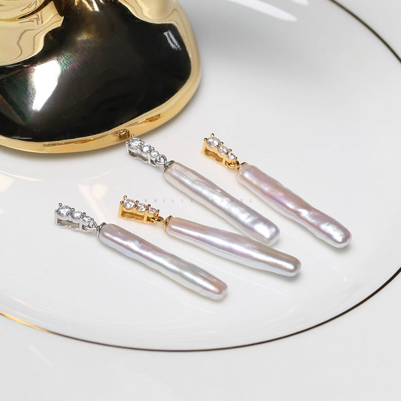 5A Baroque Freshwater Pearl Pendant, Toothpick Shape with S925 Bail