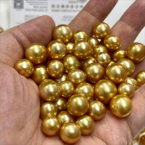 5A 9-15mm Natural Golden South Sea Pearl Bead, Single Undrilled Saltwater Pearl, Round High Luster Luxury Loose Gem for Jewelry Making