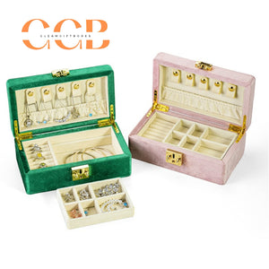Velvet Jewelry Box with Lock, Multi-Compartment Organizer with Earring Hooks, Ring Slots & Necklace Pouch, Vanity & Travel Storage