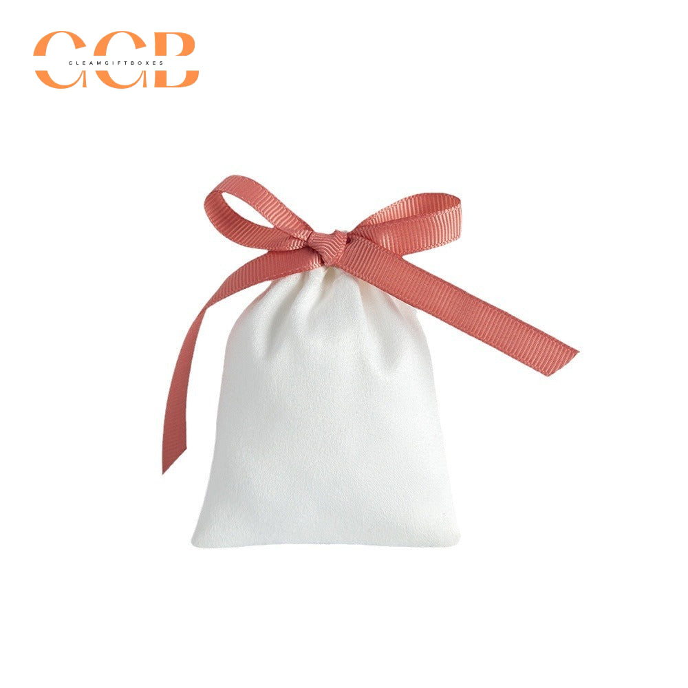 20pcs white jewelry pouch with pink bow, luxury drawstring gift bags for rings earrings necklaces, elegant jewelry packaging set