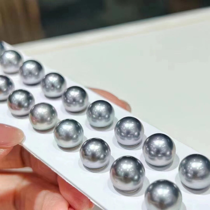 5A 9-14mm 18K Gold Tahitian Gray Loose Round Pearl, Platinum Grey Pearl