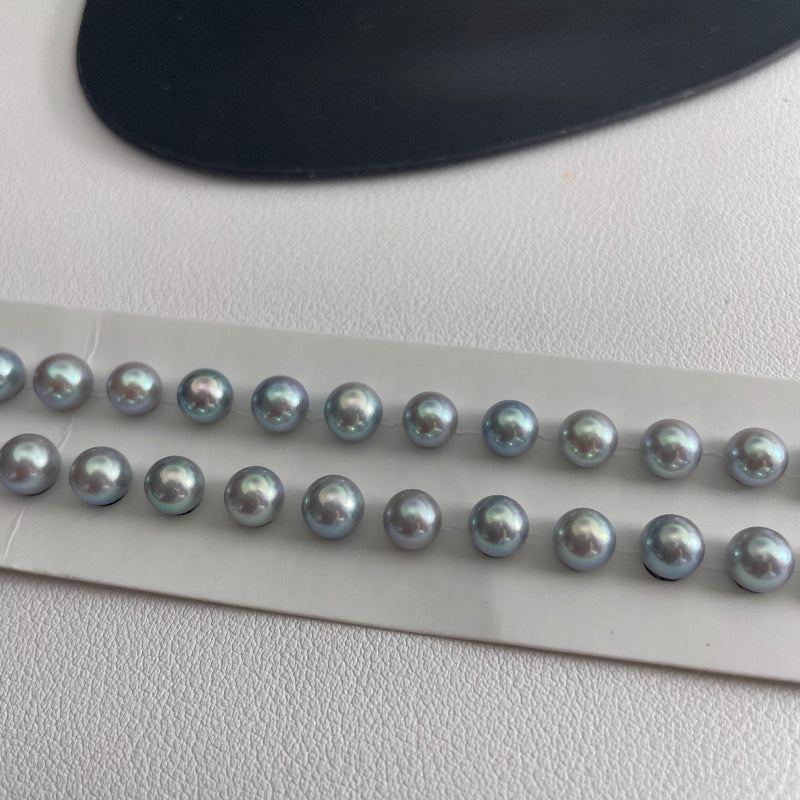 5A 5-9mm Silver Grey Akoya Pearl, Natural Round Loose Pearl with High Luster and Minimal Blemish, Undrilled Half Drilled 1mm or Fully Drilled 0.7mm