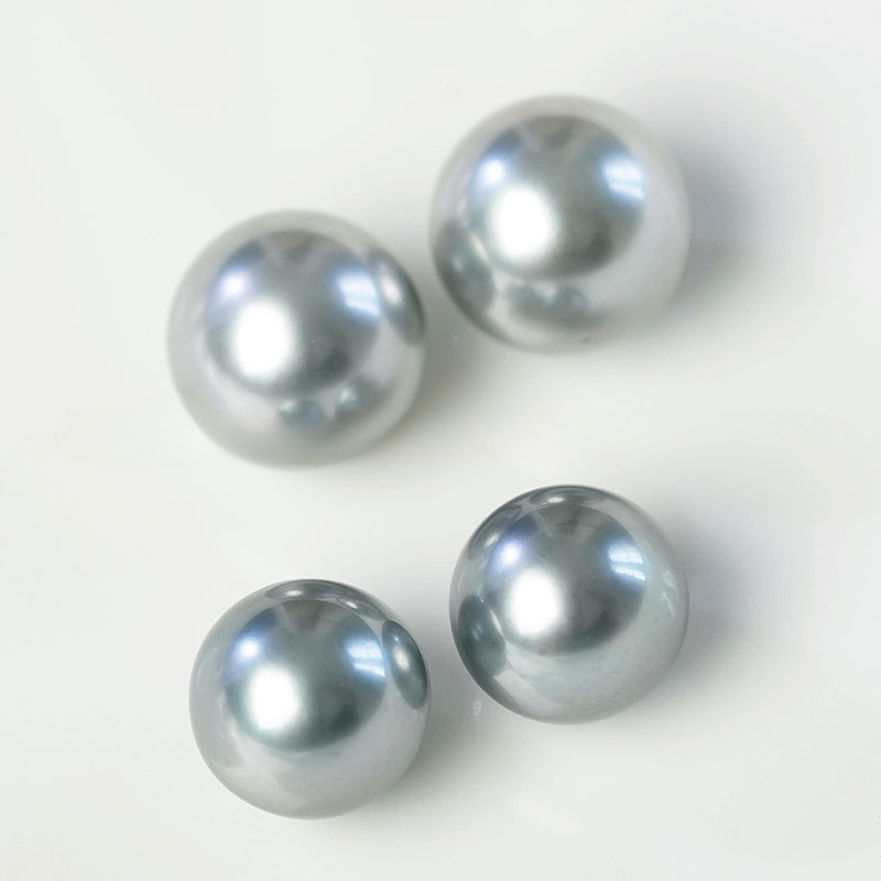 4A 9–14mm Matched Round Tahitian Pearl Pair, Platinum Grey Mirror Luster Sea Pearls, Natural Undrilled Beads for Earrings or Pendant
