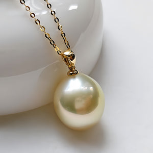 18K Gold 5A 11-14mm Rose Gold South Sea Pearl Pendant Necklace, Drop Shape High Luster Natural Sea Pearl, Luxury Jewelry, Pearl Wholesale