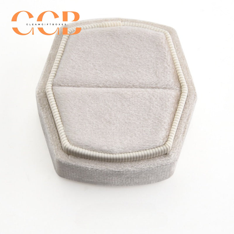 Hexagonal Velvet Ring Box with Lift-Off Lid，Elegant Engagement & Proposal Ring Holder, Wedding Photo Prop, Bridal Gift