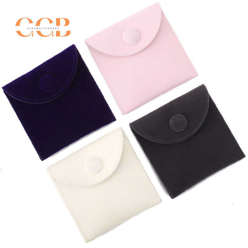 10pcs Velvet Jewelry Pouches with Snap Button, Custom Logo Bags