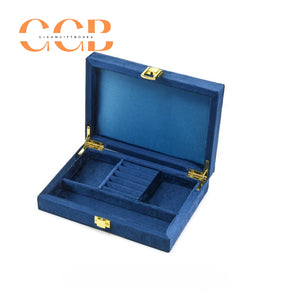 Velvet Jewelry Box with Gold Clasp, Multi-Compartment Organizer for Rings, Earrings & Necklaces, Vanity & Drawer Storage