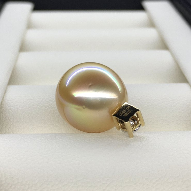 5A 13–14mm Oval Golden South Sea Pearl Pendant, 18K Gold Diamond Drop Setting, Teardrop Sea Pearl Diana Style, Custom Color Match
