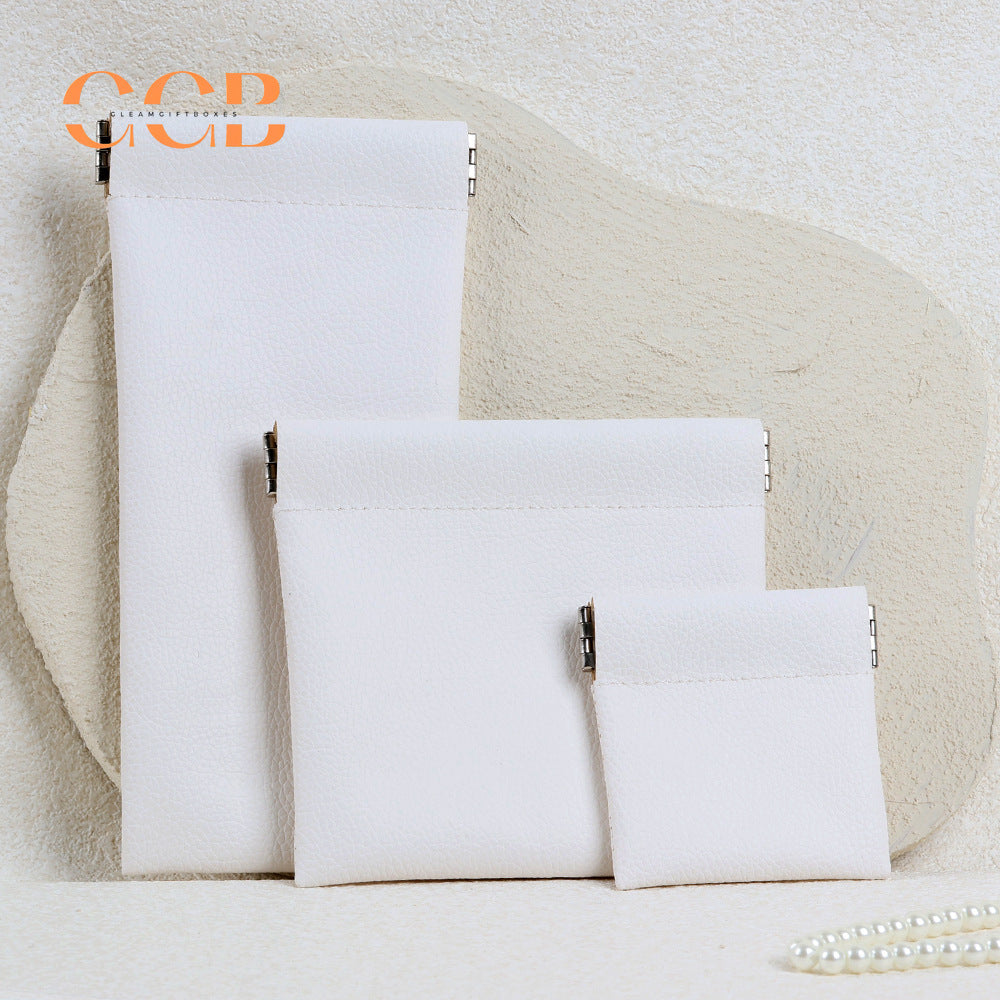 20pcs Lychee Pattern Faux Leather Snap Pouch | Custom LOGO Multi-Functional Storage Bag for Jewelry, Glasses & Necklaces