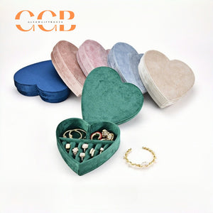 Heart-Shaped Velvet Jewelry Box, Multi-Compartment Organizer for Rings & Earrings, Valentine's Day Gift, Bridal Shower Favor