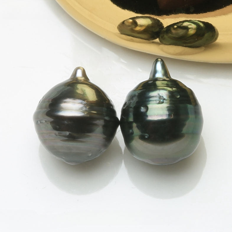 3A 7–8mm Peacock Tahitian Baroque Pearl Pair, Undrilled or Half Drill