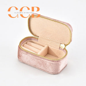 Velvet Mini Travel Jewelry Case, Zippered Organizer with Ring Slots for Rings & Earrings, Bridesmaid Gift & Travel Accessory