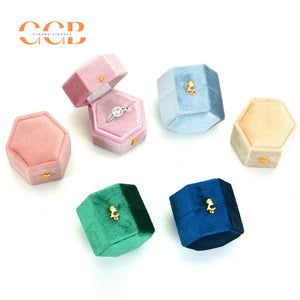 Hexagon Velvet Ring Box Green Wedding Proposal Ring Box