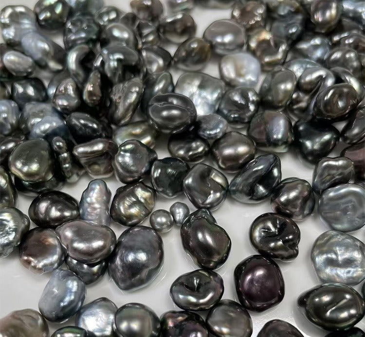 3A 2-12mm Tahitian Keshi Pearl, Natural Black Loose Saltwater Pearl with Good Luster, Undrilled Half Drilled 1mm or Fully Drilled 0.7mm