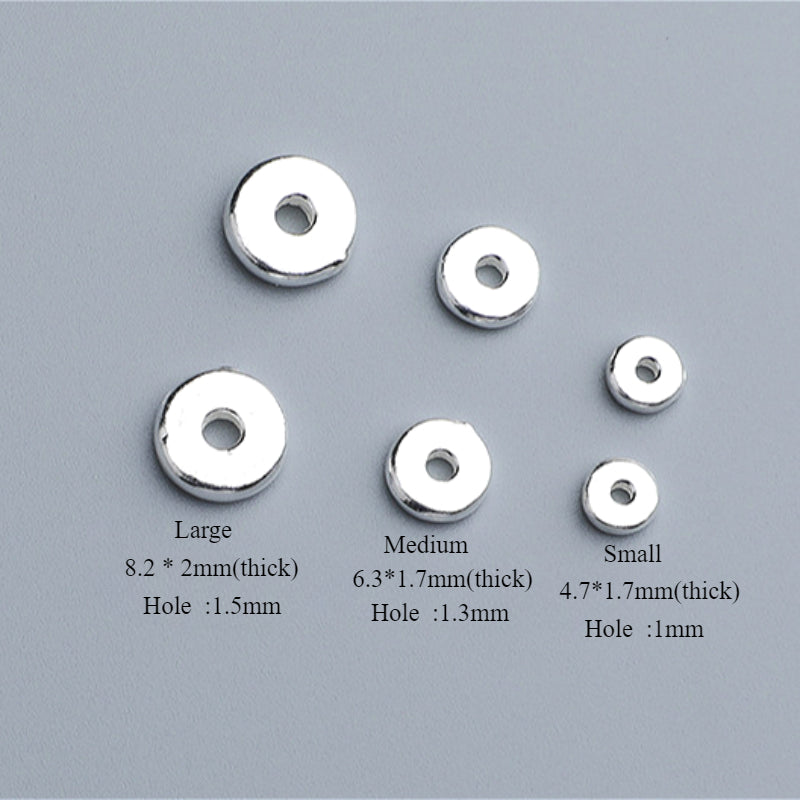 10pcs S925 Sterling Silver Geometric Glossy Round Disc Spacer Beads 4-8mm