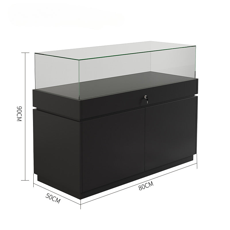 Glass Jewelry Display Cabinet with Lock - Floor Standing Store Showcase (Black/White)