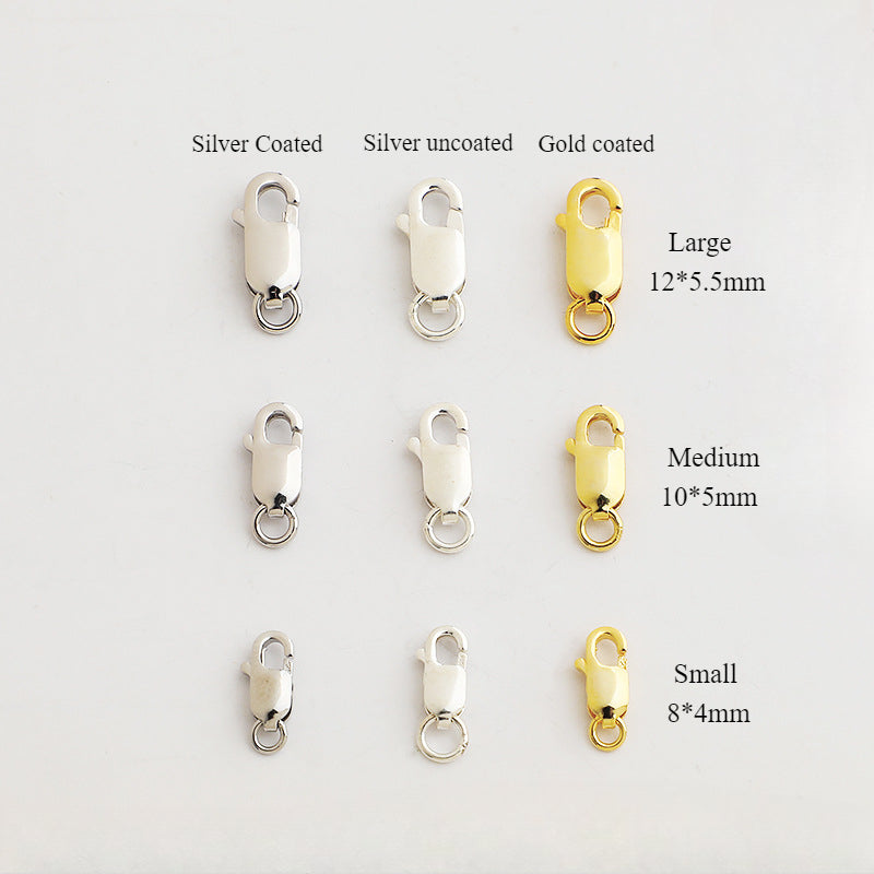 10pcs 8,10,12mm S925 Sterling Silver Square Lobster Clasps for DIY Jewelry